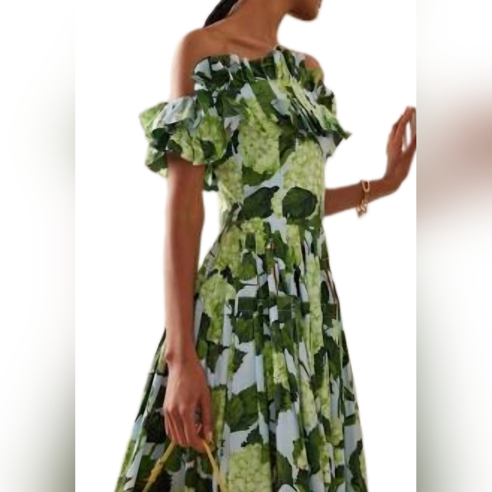 $1,200 TAILOR MADE (NOT OSCAR DE LA RENTA) GREEN FLORAL MIDI DRESS US L - Picture 13 of 13